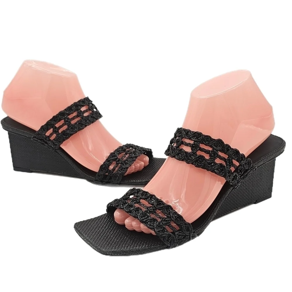 Katy Perry The Iris Woven Wedge Sandals Black Size 9.5